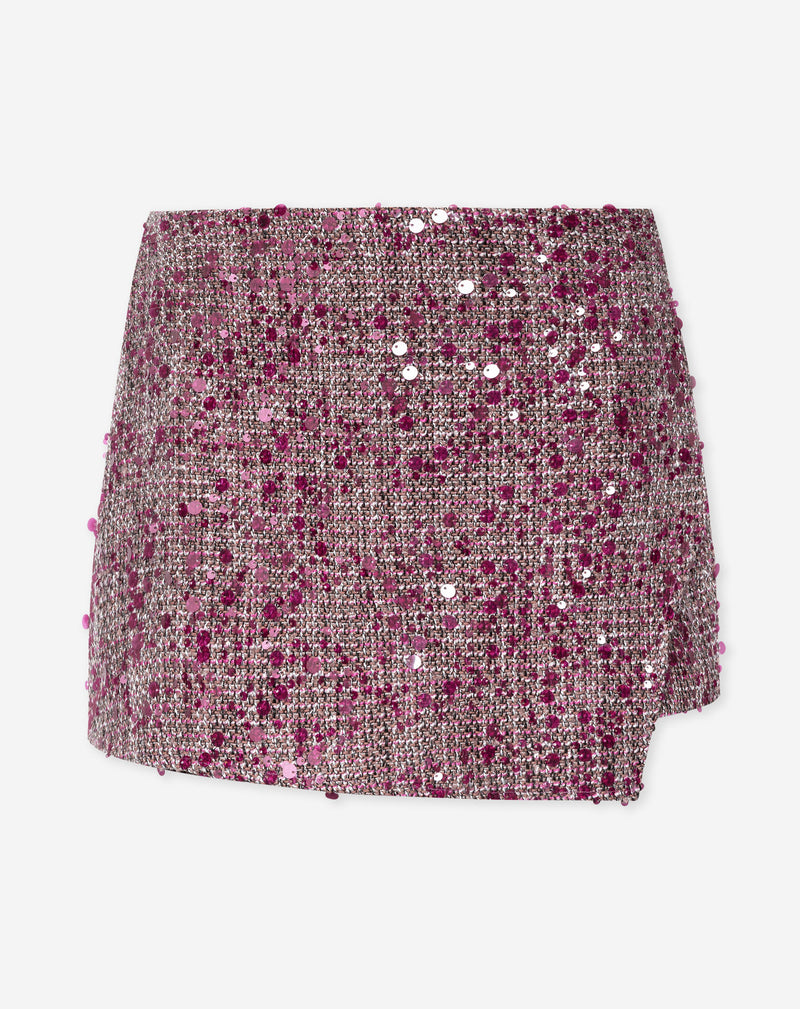 RIKA SEQUIN BOUCLE SKORT CHERRY