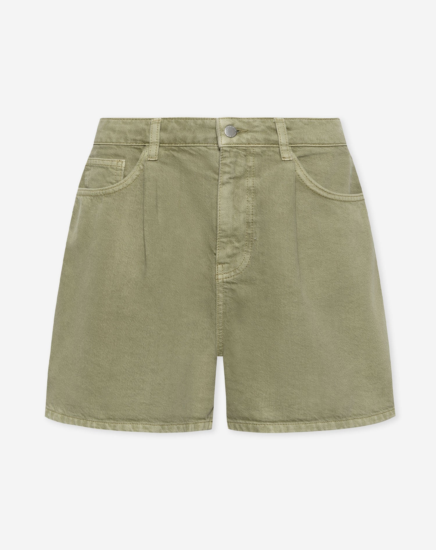 LOTTE PLEATED DENIM SHORT LICHT OLIJFGROEN