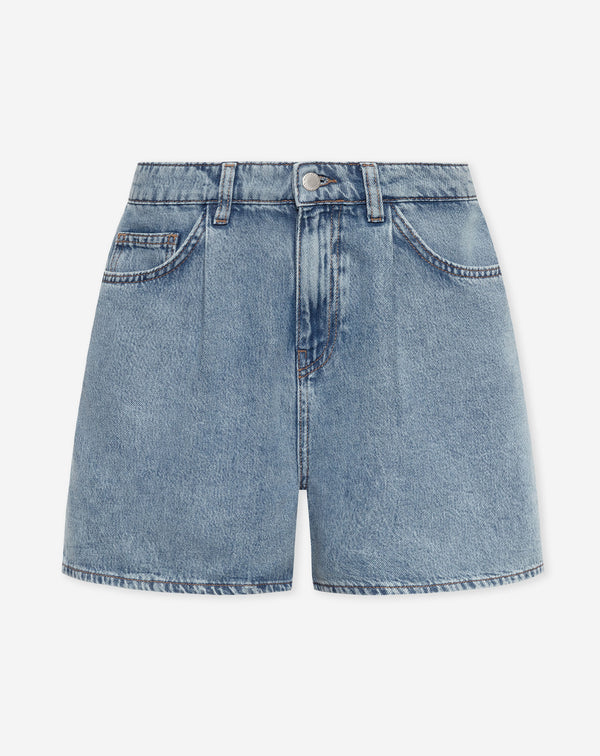 LOTTE PLEATED DENIM SHORT MID BLAUW