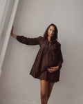 LUX V NECK BOW MATERNITY DRESS BROWN