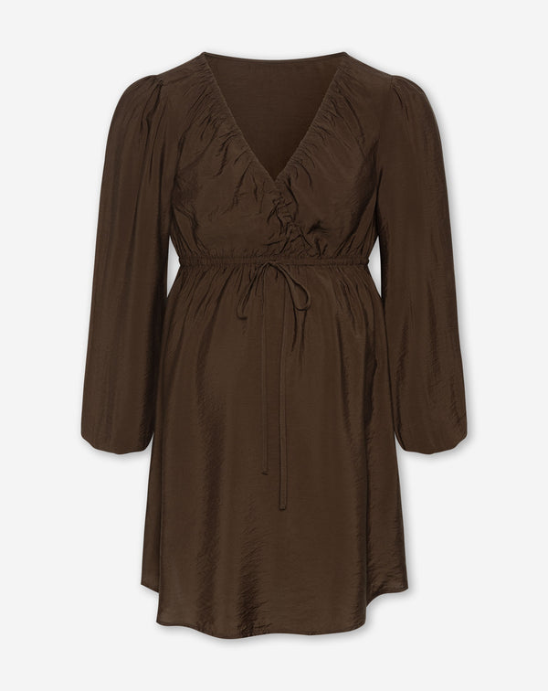 LUX V-NECK MATERNITY DRESS BRUIN