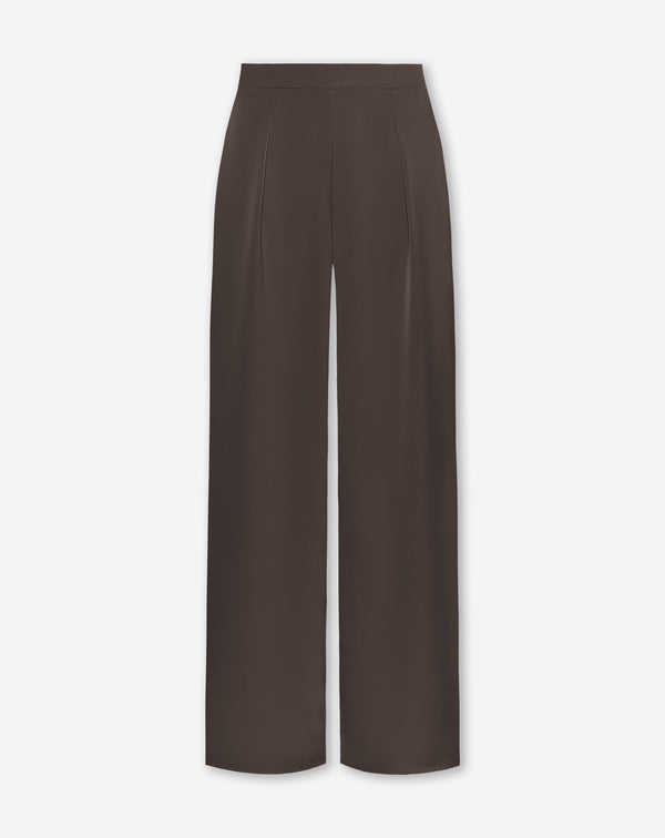 VICE PLEATED SATIN WIDE LEG PANTS BRUIN