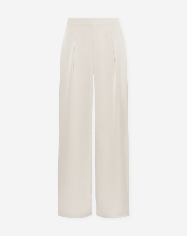 VICE PLEATED SATIN WIDE LEG PANTS CRÈME