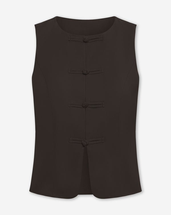 FLYNN MANDARIN GILET DONKERBRUIN