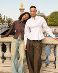 POPLIN PLEATED WAIST BLOUSE WIT
