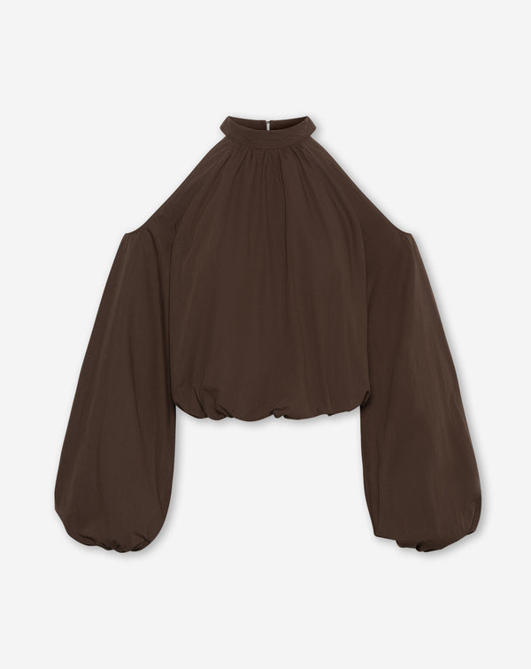 POPLIN CUT OUT SHOULDER BLOUSE BRUIN