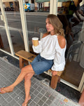 POPLIN CUT OUT SHOULDER BLOUSE WIT