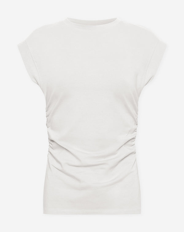 RUCHED SLEEVELESS SLIT TOP CRÈME