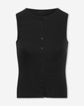 BUTTON UP RIB TOP ZWART