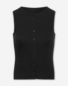 BUTTON UP RIB TOP ZWART