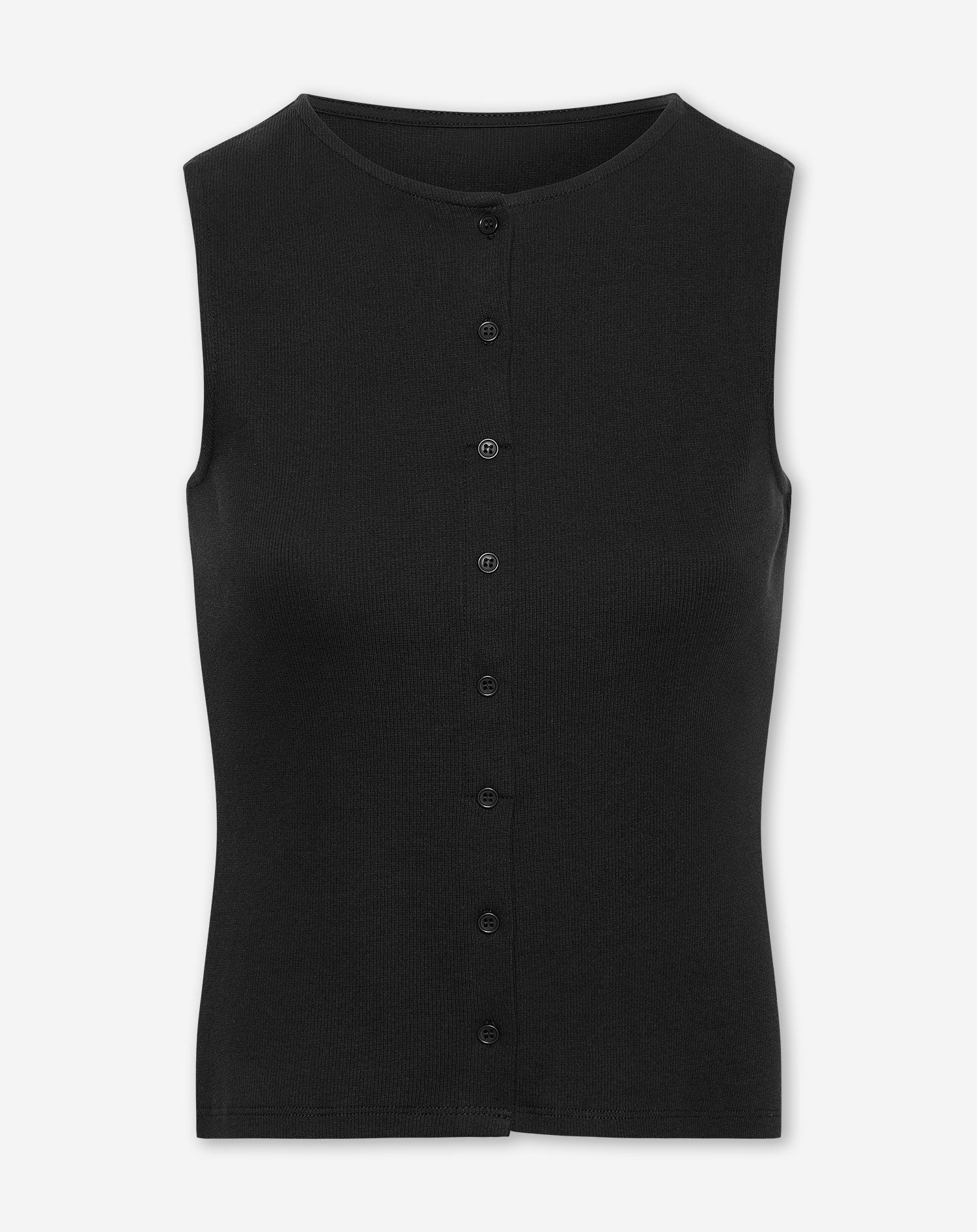 BUTTON UP RIB TOP ZWART