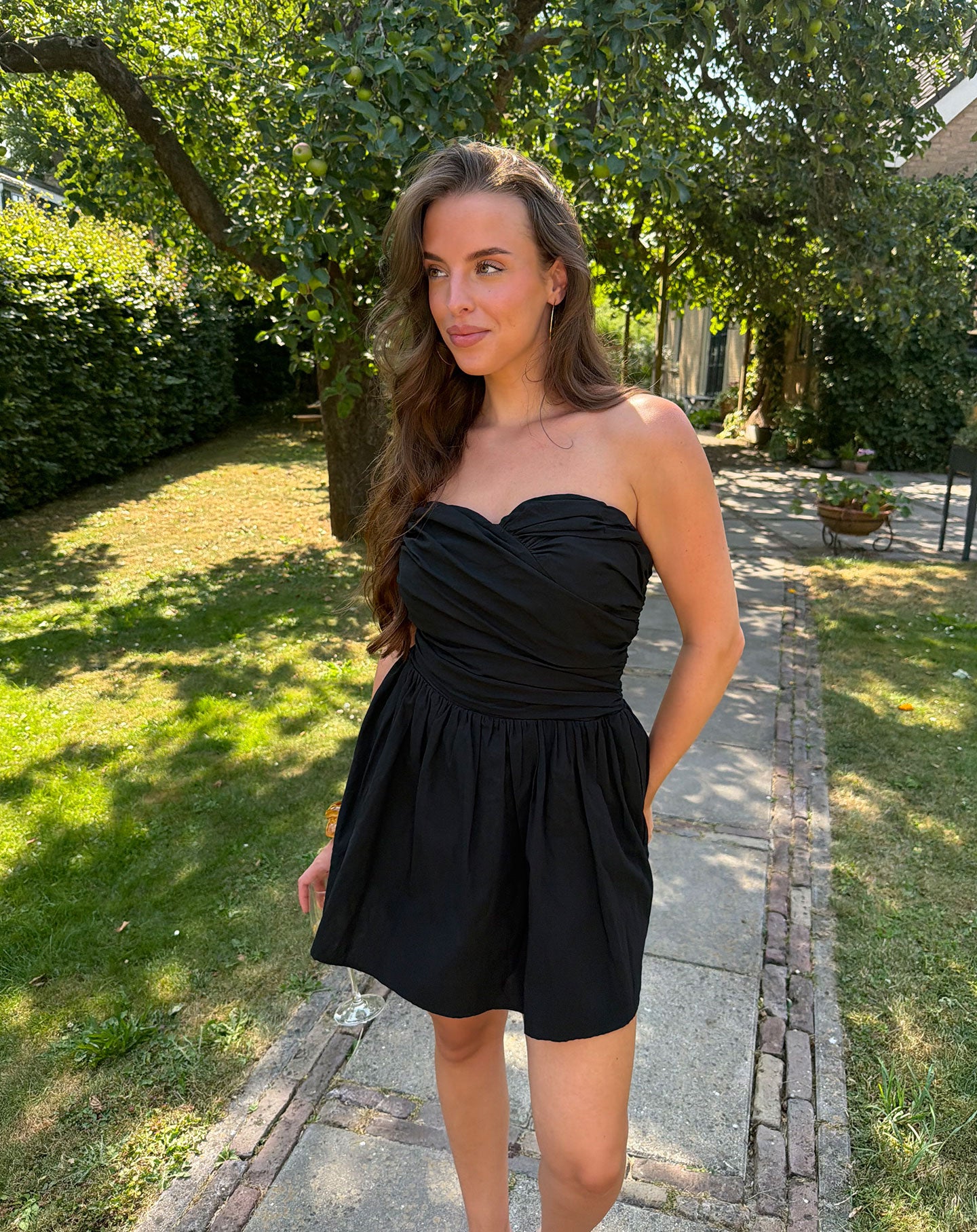 KIRA STRAPLESS COTTON DRESS ZWART