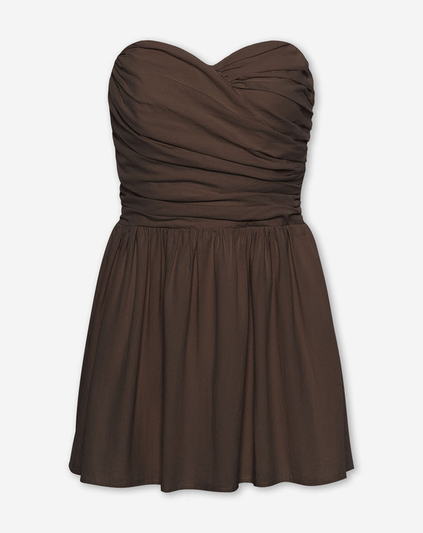 KIRA STRAPLESS COTTON DRESS BRUIN