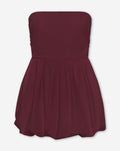 PEGGY POPLIN STRAPLESS BUBBLE HEM DRESS BURGUNDY