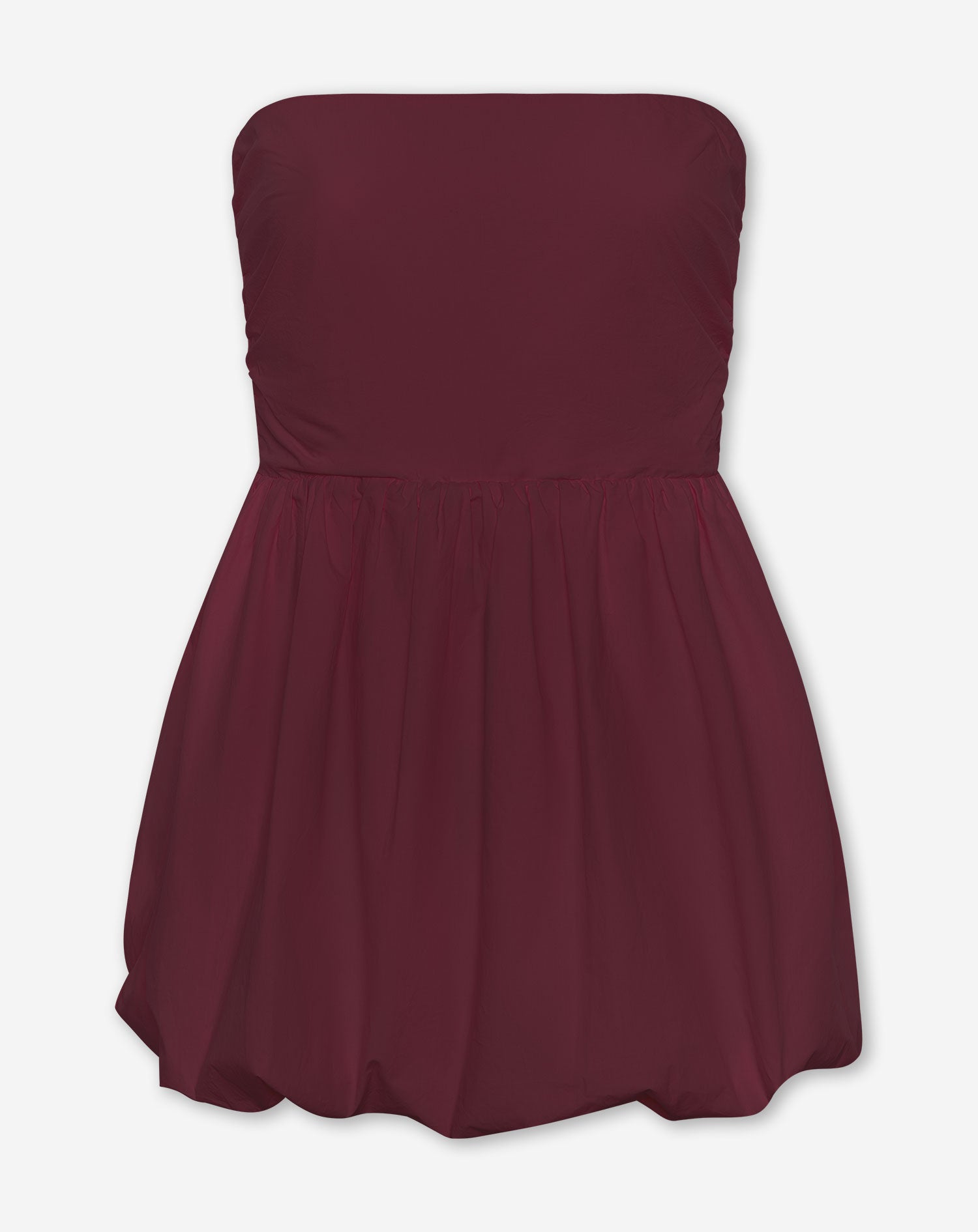 PEGGY POPLIN STRAPLESS BUBBLE HEM DRESS BURGUNDY
