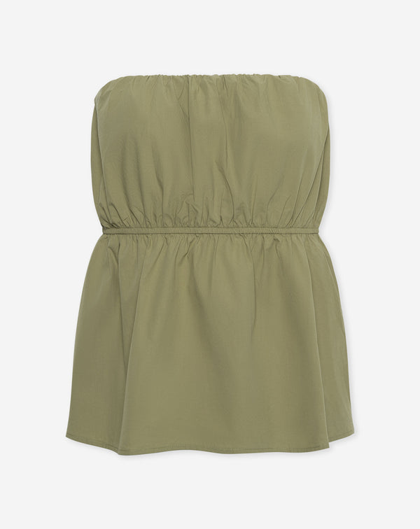 PEGGY POPLIN STRAPLESS TOP OLIJFGROEN