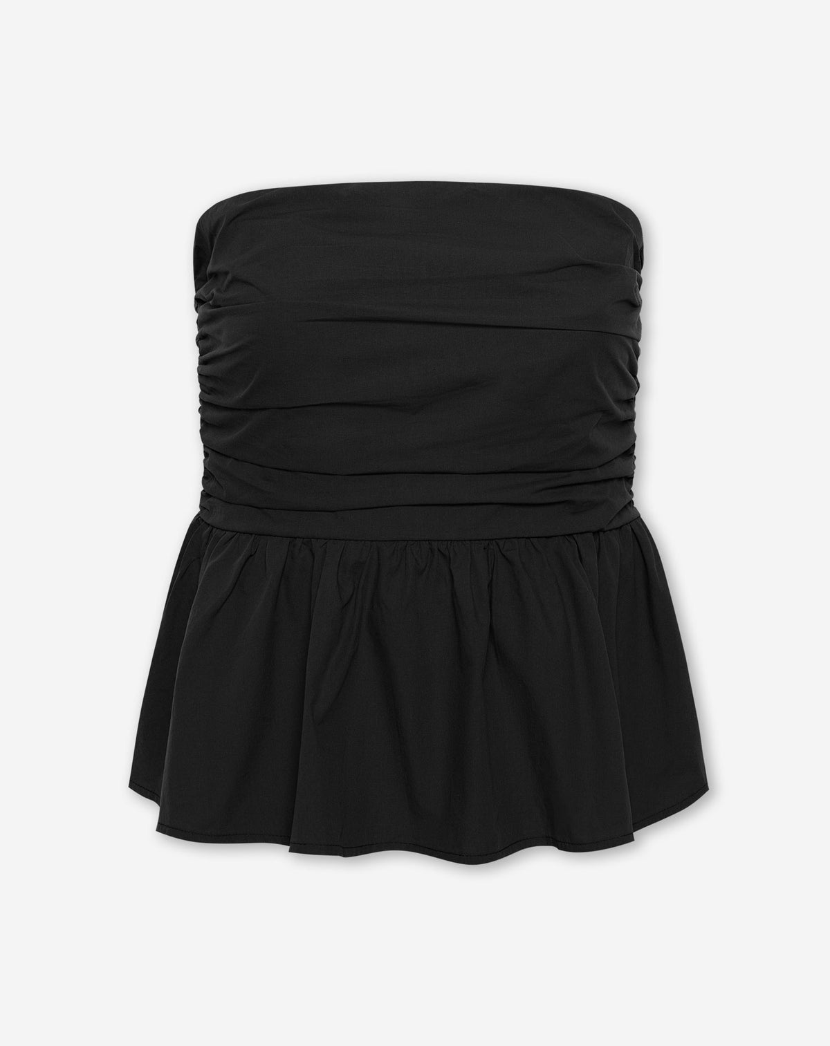 PEGGY POPLIN STRAPLESS PEPLUM TOP ZWART