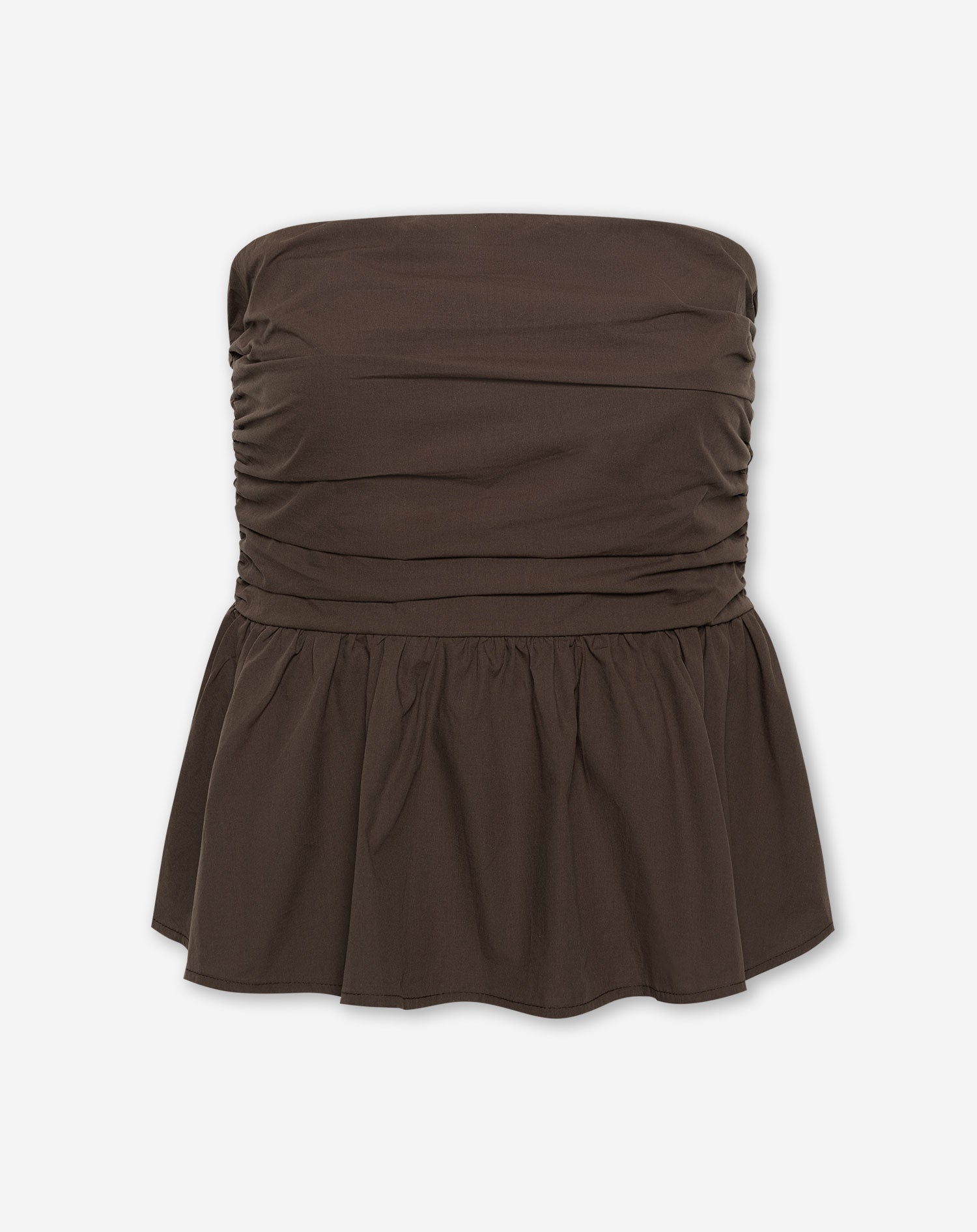 PEGGY POPLIN STRAPLESS PEPLUM TOP BRUIN