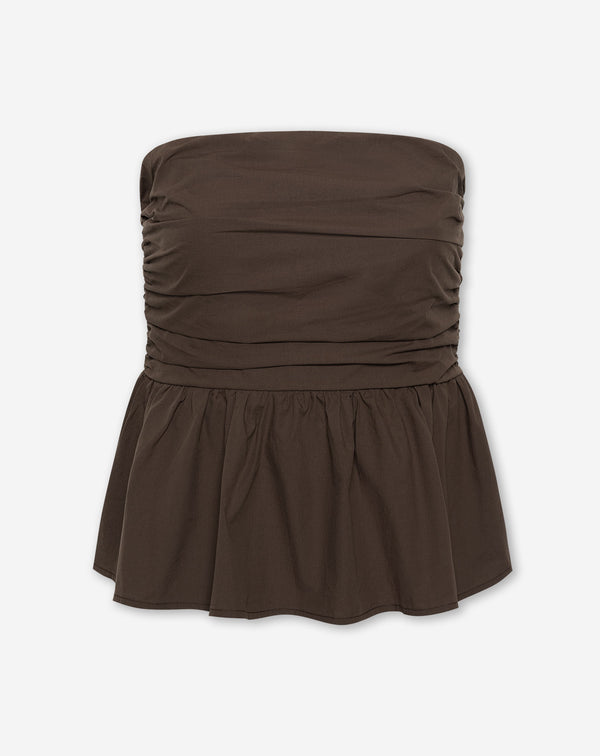 PEGGY POPLIN STRAPLESS PEPLUM TOP BRUIN