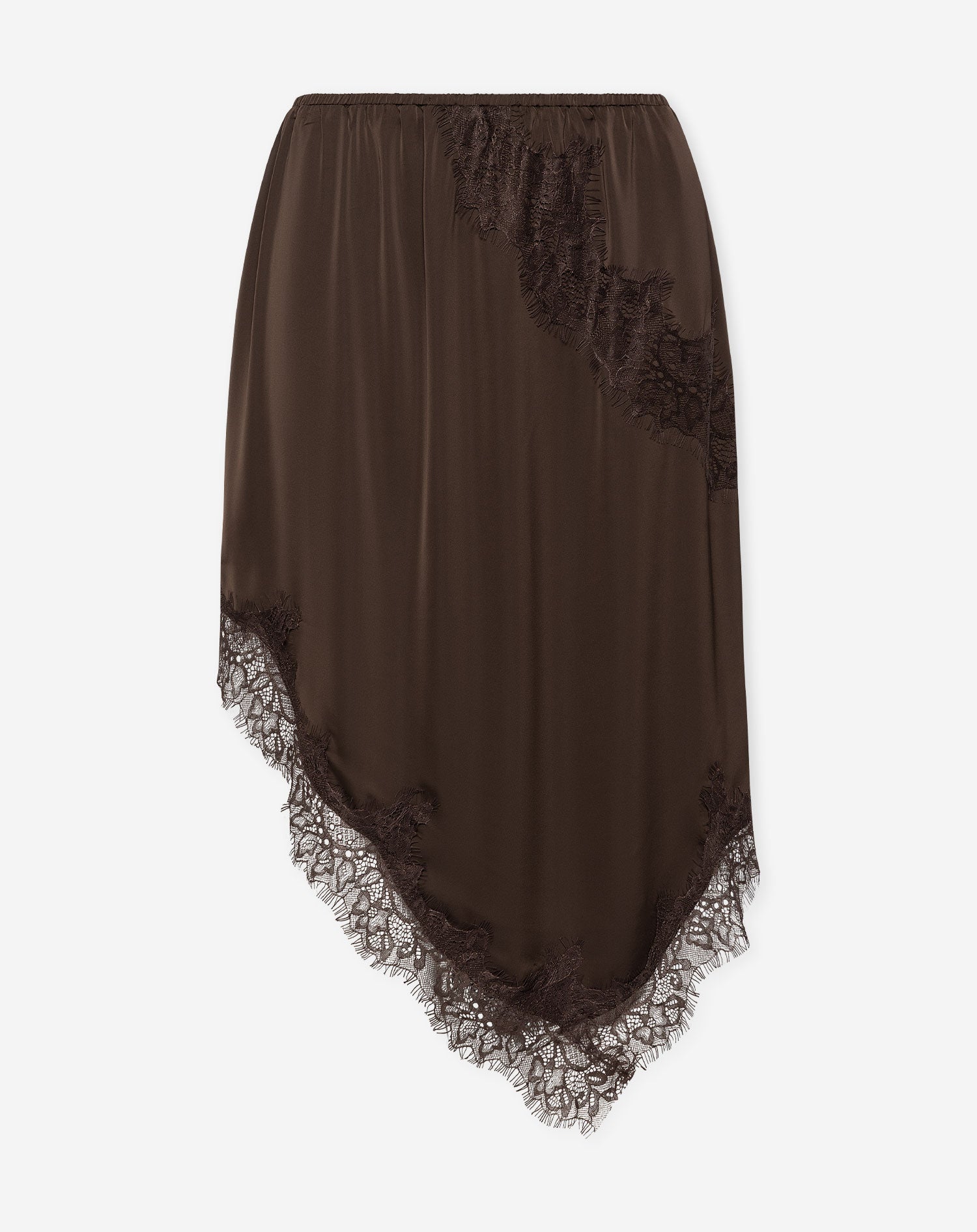 STACEY A SYMMETRIC SATIN LACE SKIRT BROWN