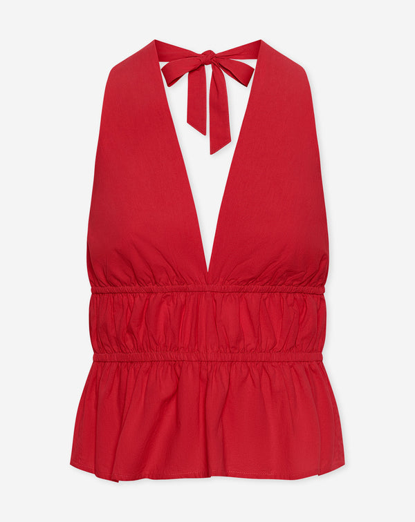 KIRA PEPLUM HALTER TOP ROOD