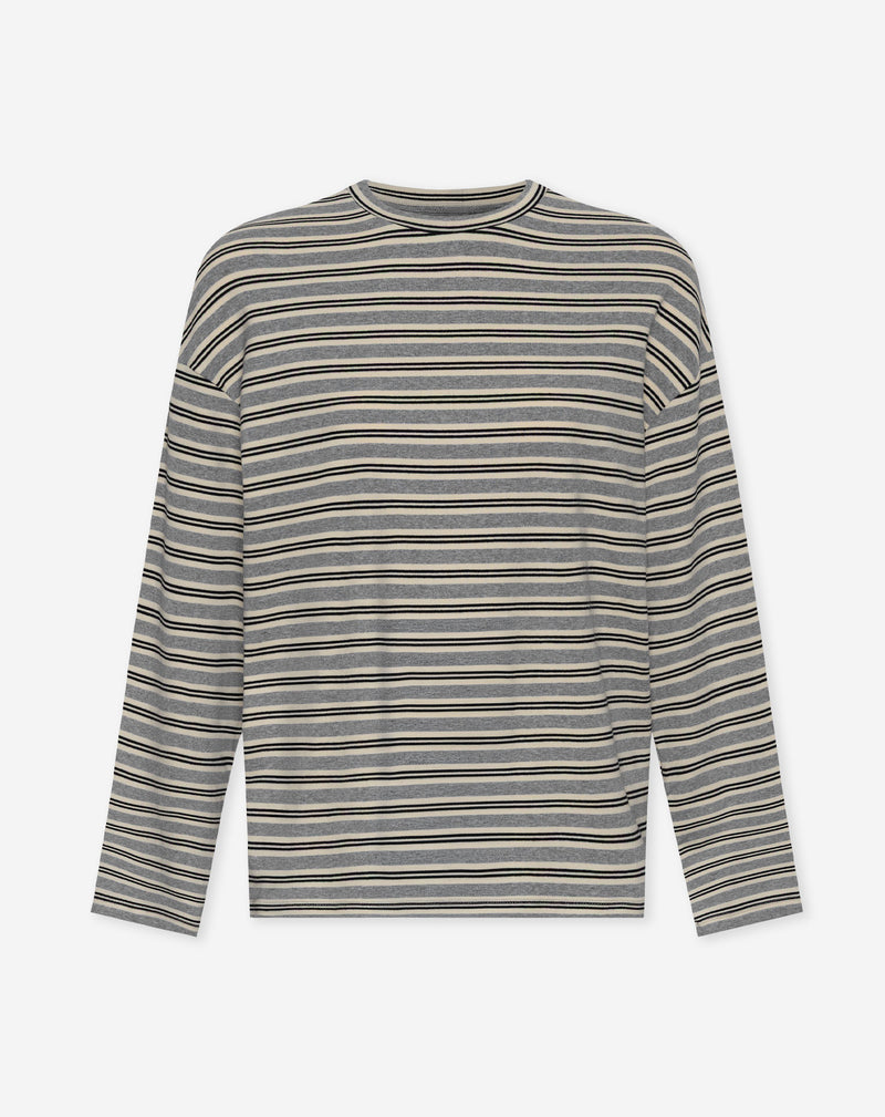ELAINE STRIPED LONG SLEEVE OVERSIZED TEE GREY MELANGE