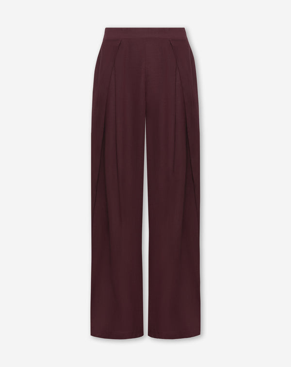RAY LINEN PLEATED WIDE LEG PANTS DONKER BURGUNDY