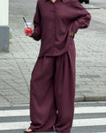 RAY LINEN PLEATED WIDE LEG PANTS DONKER BURGUNDY