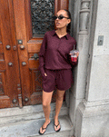 RAY LINEN PULL ON SHORTS DONKER BURGUNDY