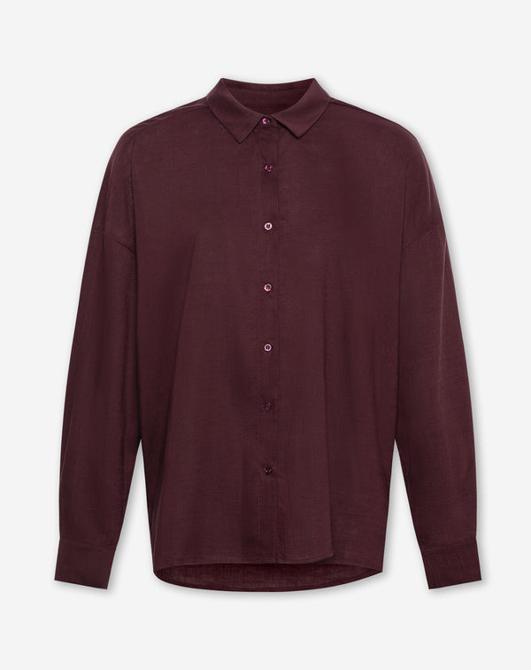 RAY LINEN OVERSIZED BLOUSE DONKER BURGUNDY