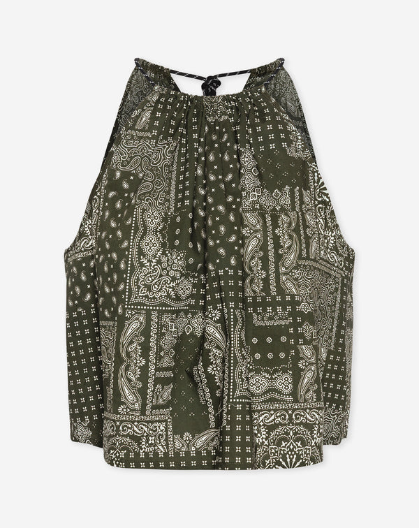 AMARI BANDANA LACE HALTER TOP GROEN