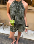 AMARI BANDANA LACE HALTER TOP GROEN