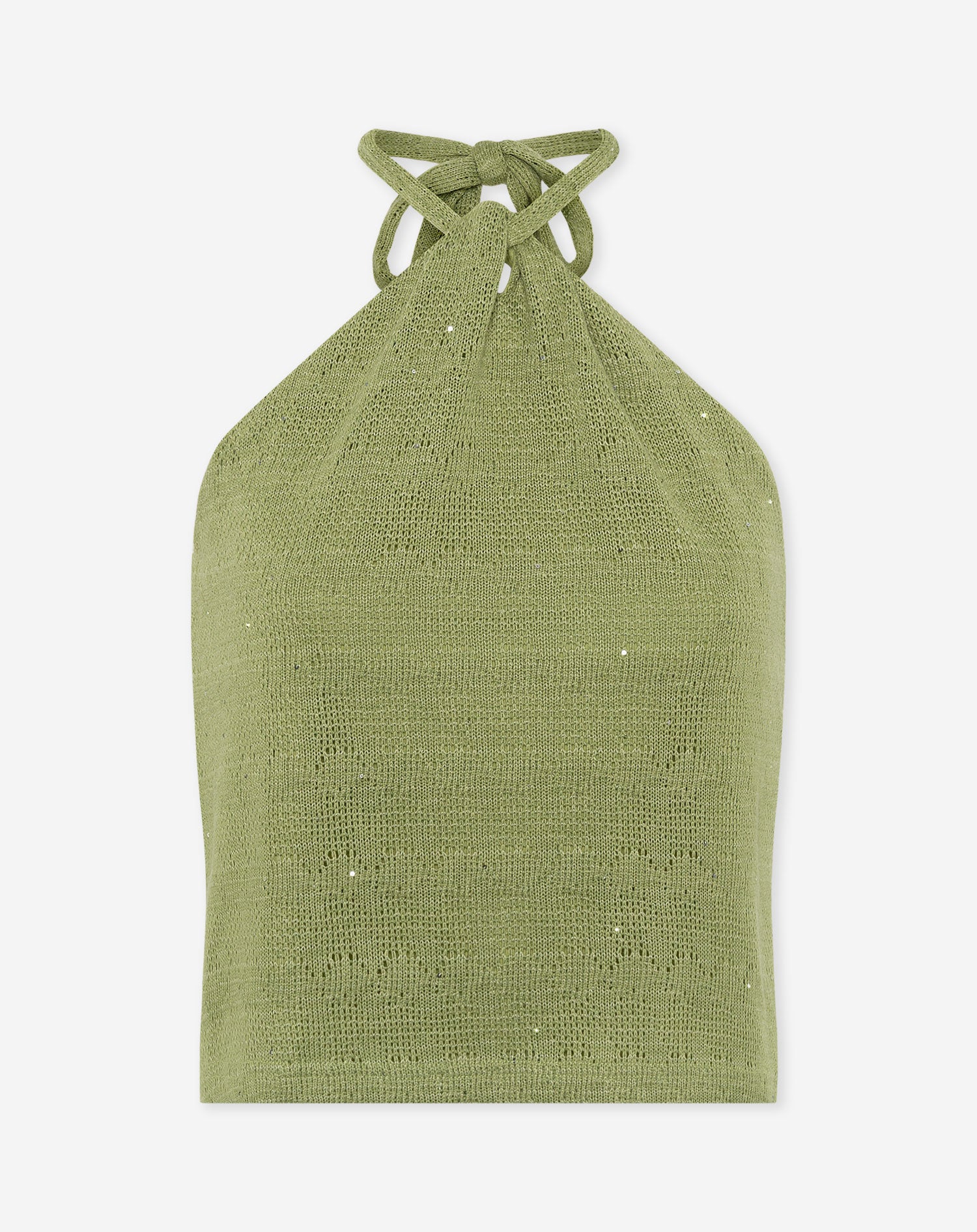 RICKY KNITTED SEQUINS HALTER TOP PISTACHE