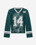 LACE SOCCER V NECK LONG SLEEVE TEE TEAL