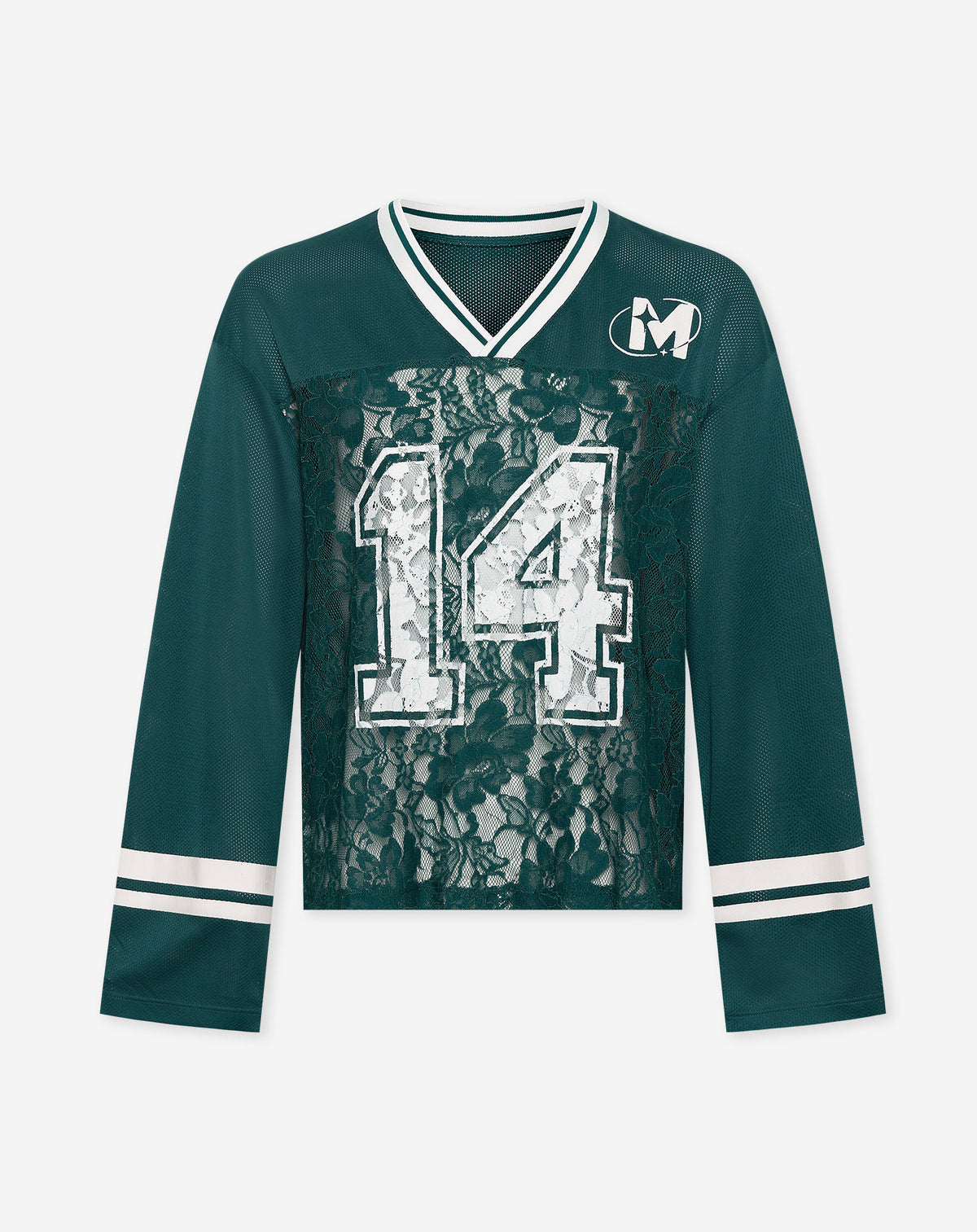 LACE SOCCER V NECK LONG SLEEVE TEE TEAL
