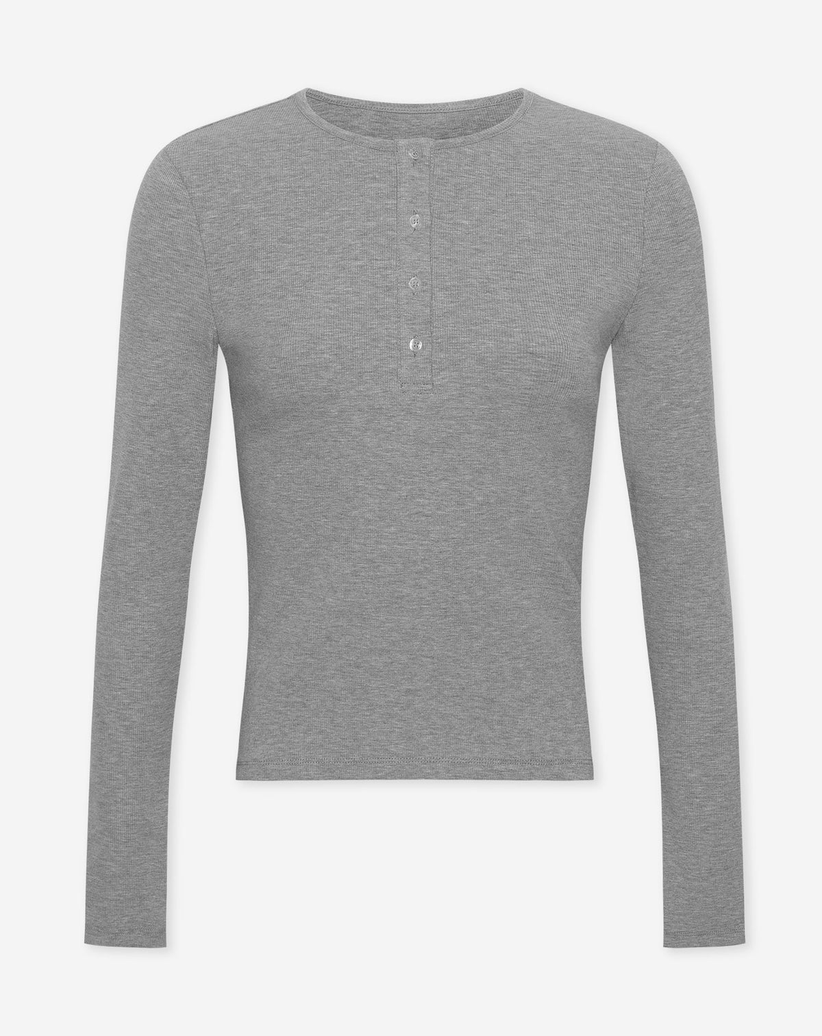SOLID HENLEY RIB TOP GREY MELANGE