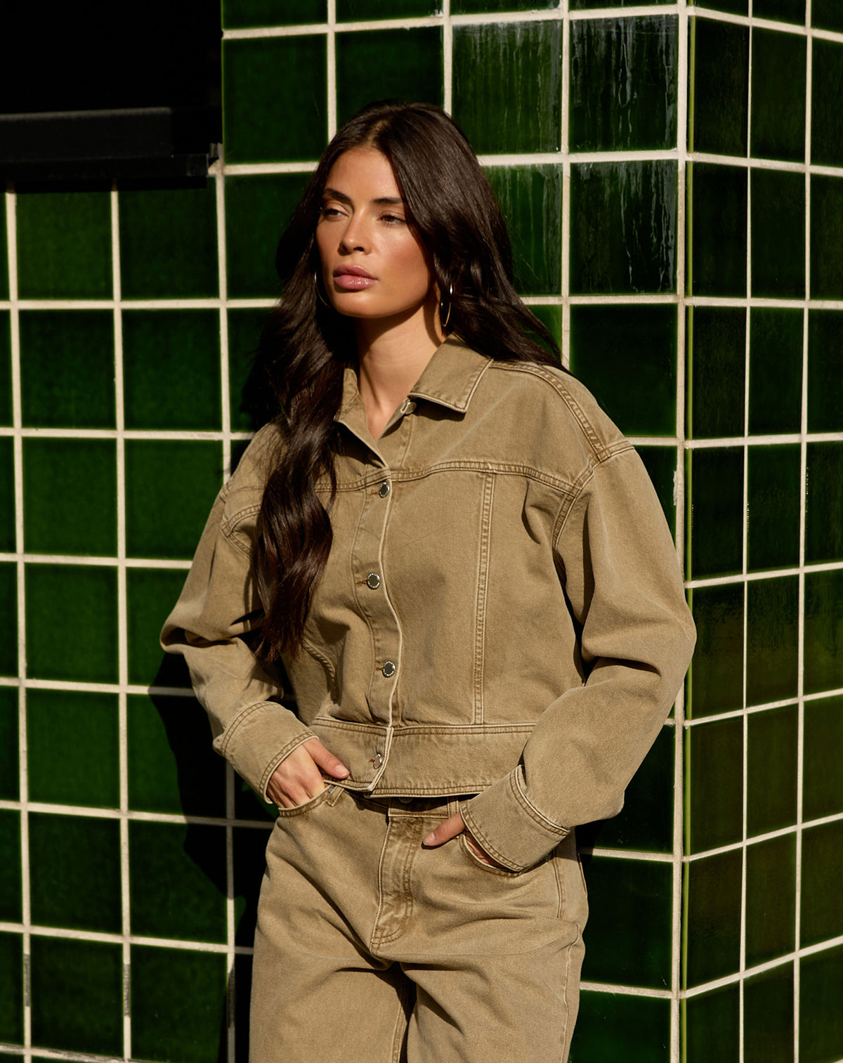 AIMEE DENIM JACKET OLIJFGROEN