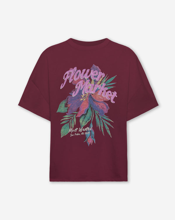 FLOWER MARKET OVERSIZED TEE BURGUNDY