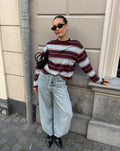 LAINA STRIPED LONG SLEEVE CROPPED TEE BLAUW