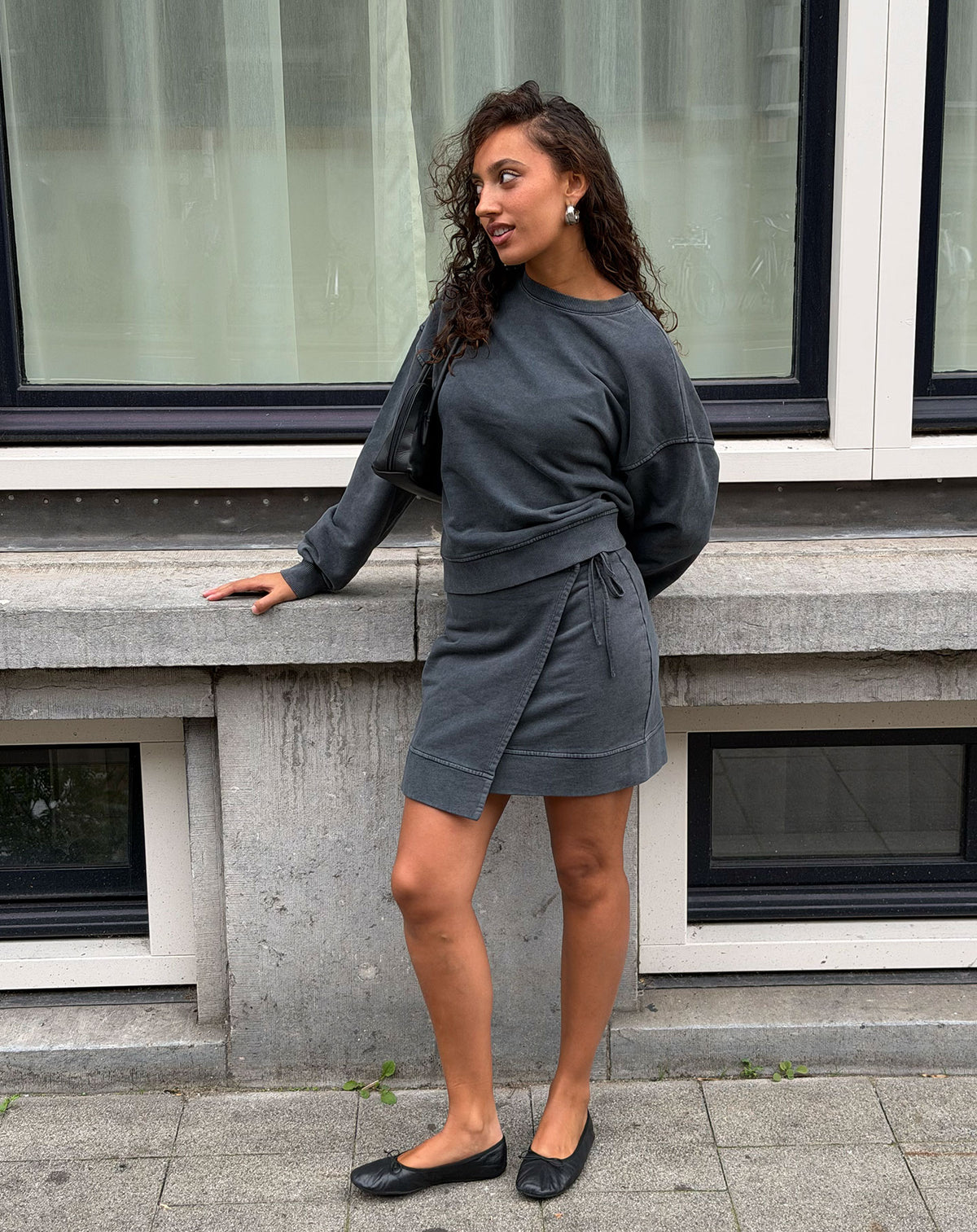 SWEAT WRAP SKIRT ACID GRIJS