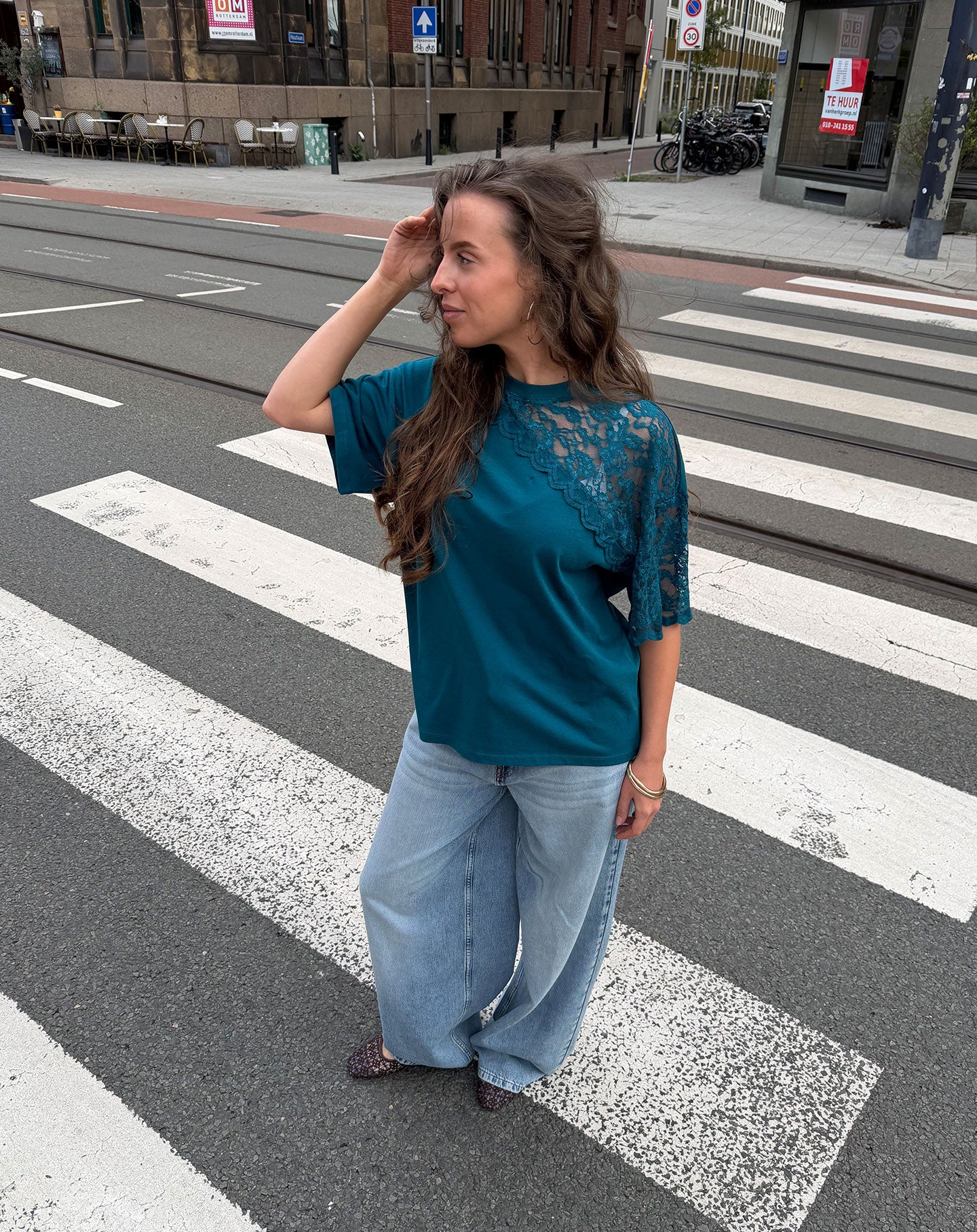 LACE BOXY TEE TEAL