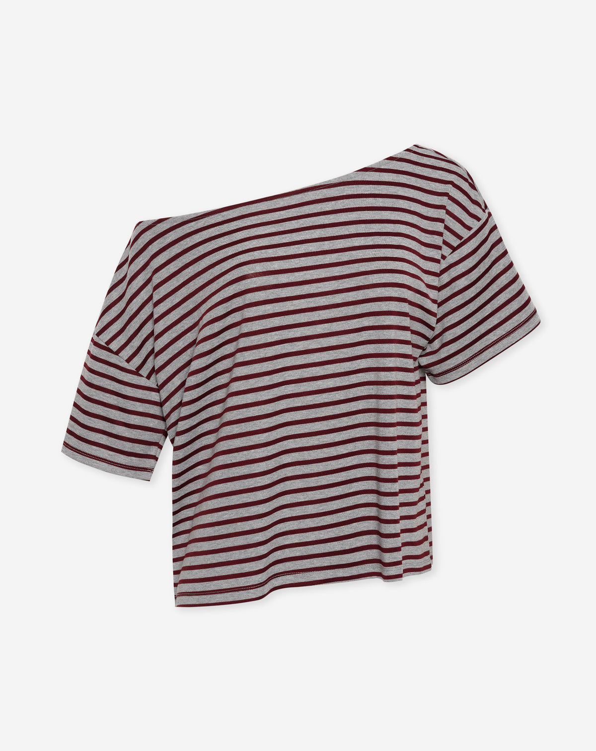 LOIZA OFF SHOULDER STRIPE TEE GREY MELANGE