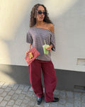 LOIZA OFF SHOULDER STRIPE TEE GRIJS MELANGE