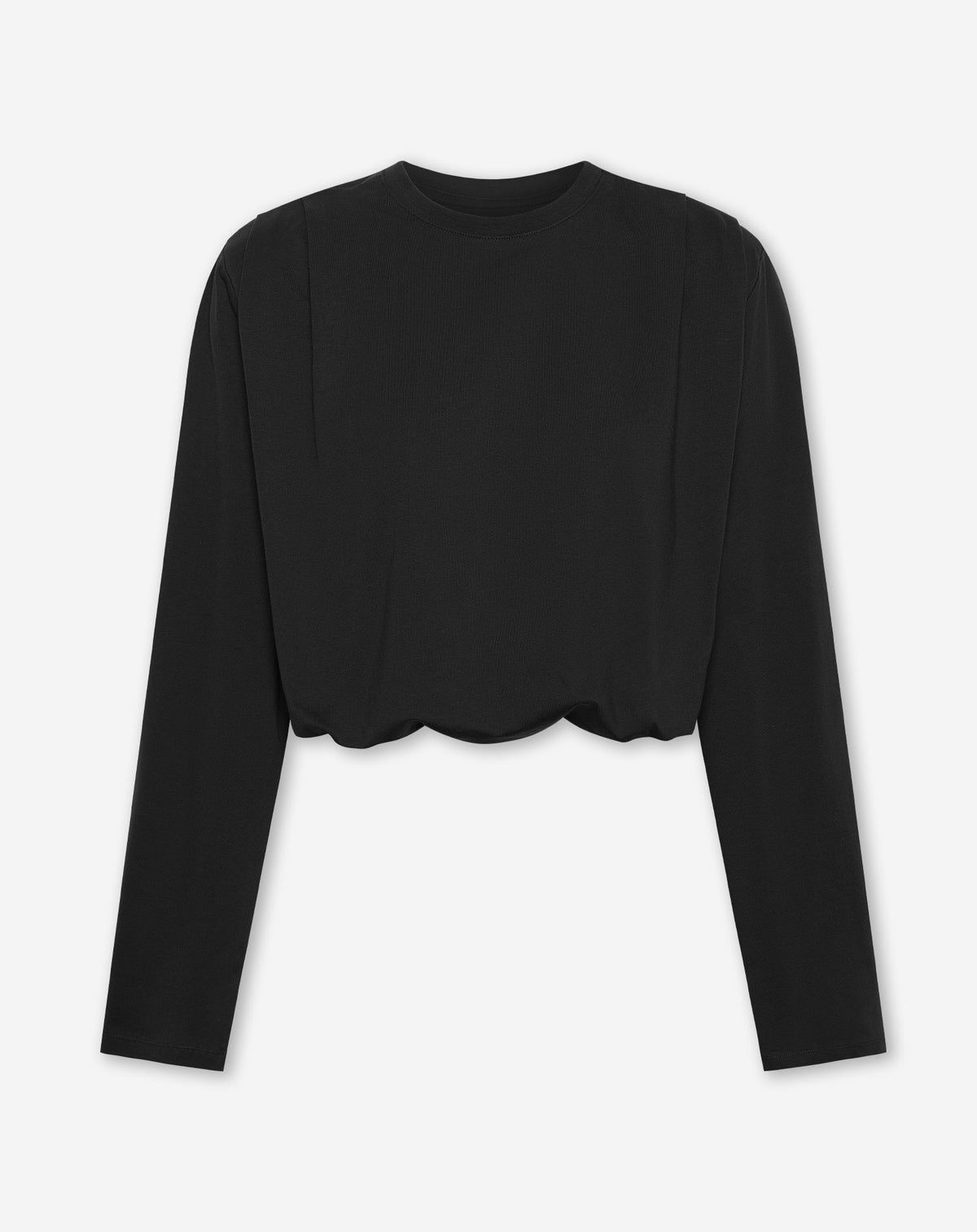 PADDED SHOULDER BUBBLE HEM LONGSLEEVE TEE ZWART