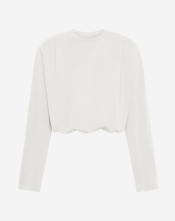 PADDED SHOULDER BUBBLE HEM LONGSLEEVE TEE CRÈME