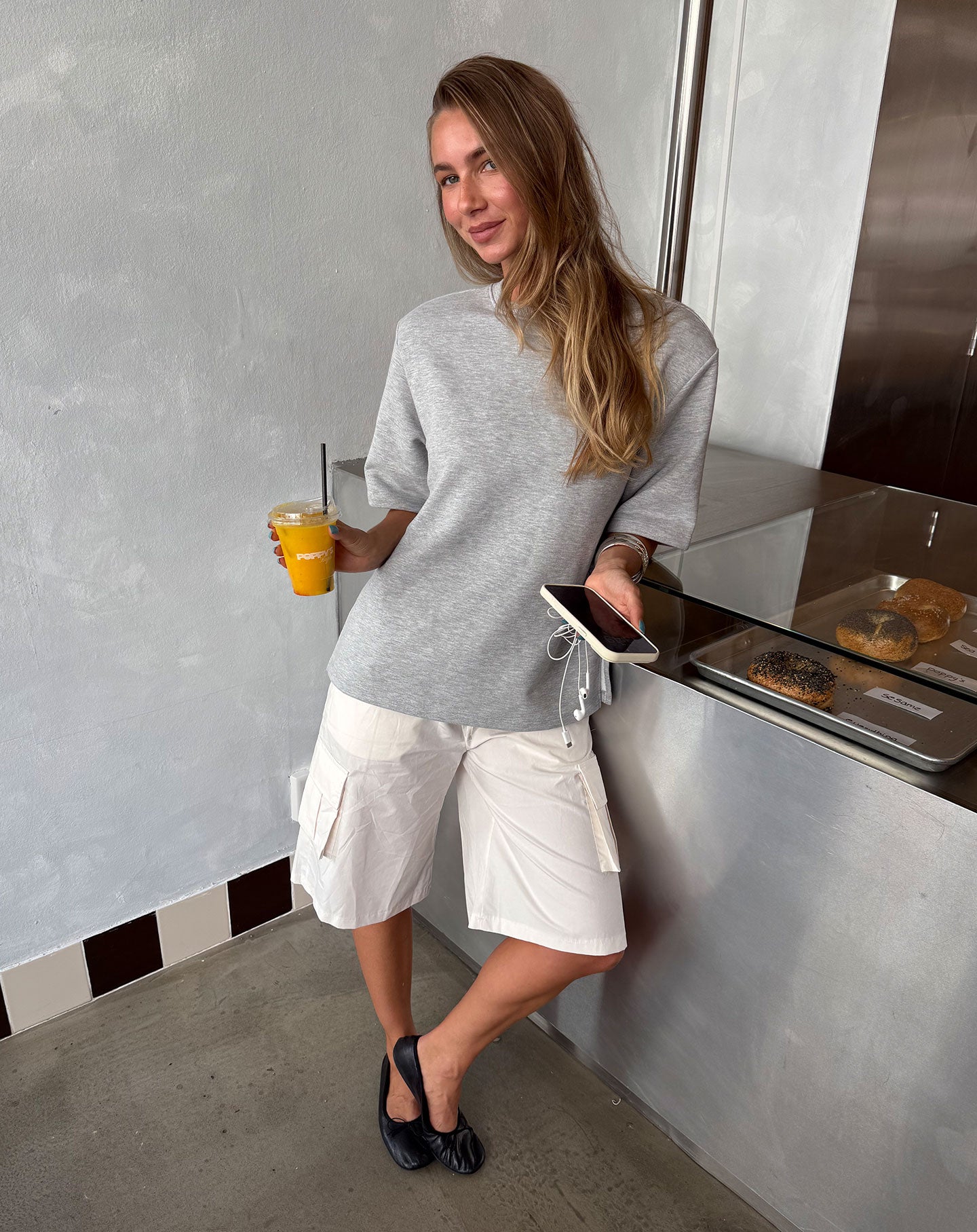 BOXY PADDED SLIT SWEAT TEE GRIJS MELANGE