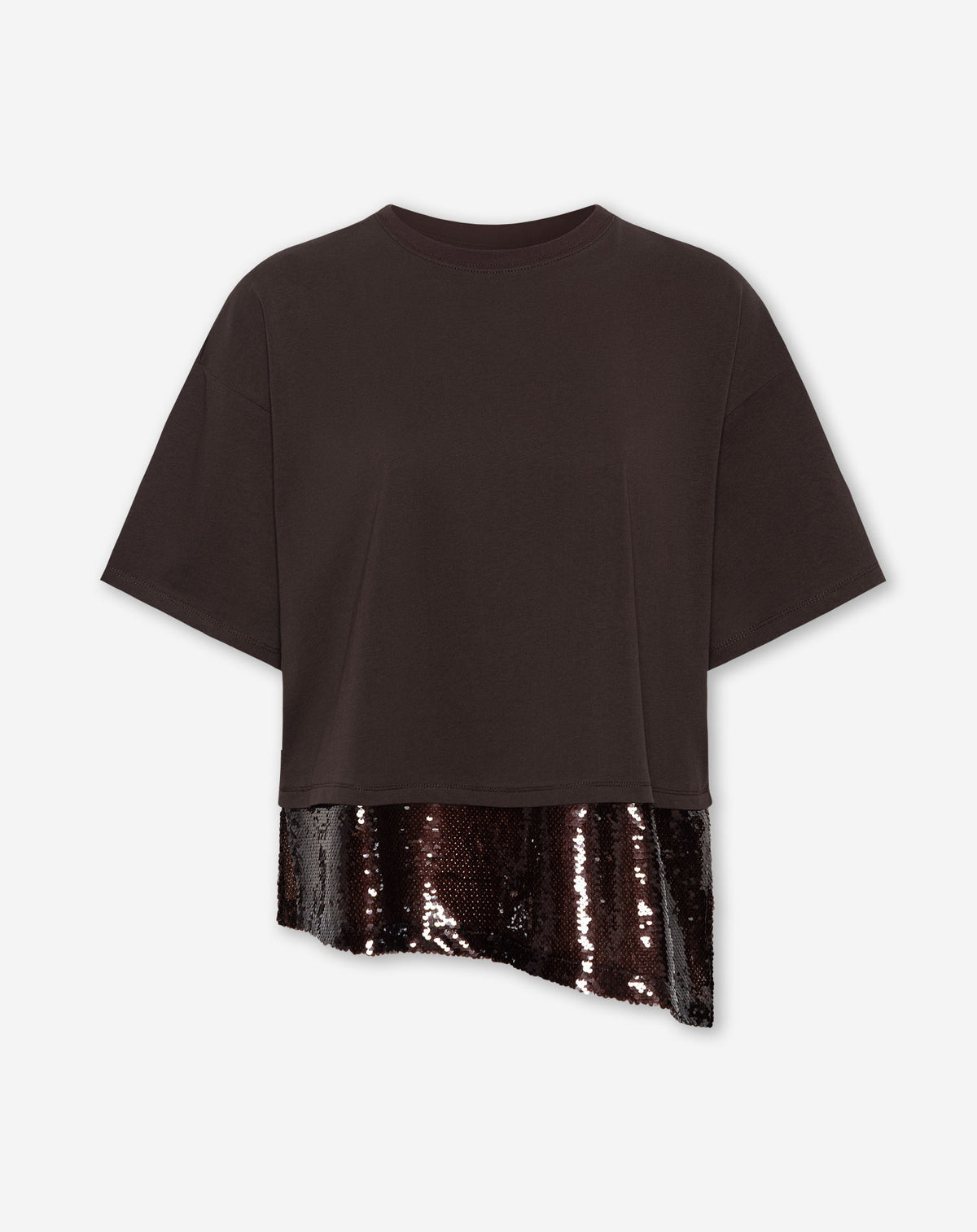 ASYMMETRIC SEQUIN BOTTOM TEE DARK BROWN