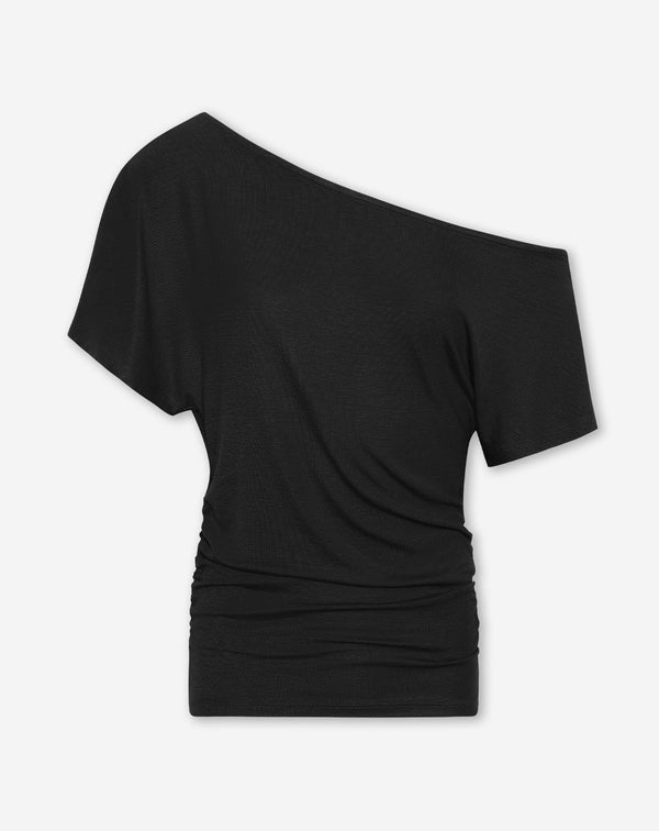 OFF SHOULDER LOOSE TEE ZWART