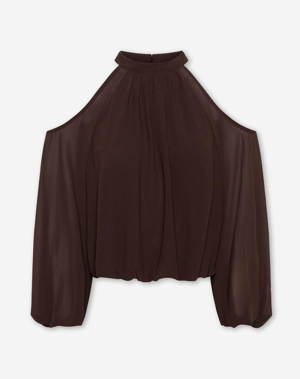 CHIFFON CUT OUT SHOULDER BLOUSE BROWN