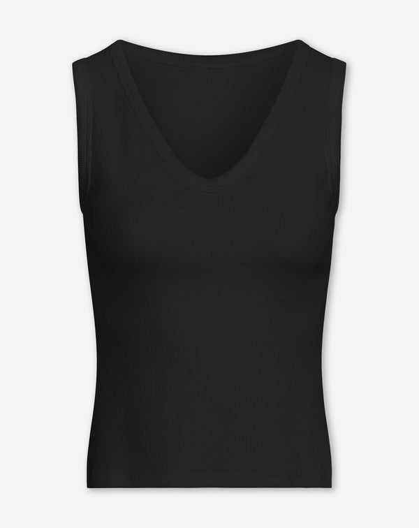 SLEEVELESS VNECK RIB TOP ZWART